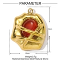 Detail view showing dimensions of a 15mm gold stainless steel red natural stone pendant - Irregular Oval Red Stone Style (YE1349-2)