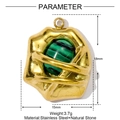 Detailed view of irregular gold stainless steel pendant with green malachite stone inlay - Irregular Oval Green Striped Stone Style (YE1349-4)