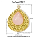Detail view of a vintage drop-shaped stainless steel pendant with pink stone and dimensions - Vintage Teardrop Pink Stone Style (YE1350-1)
