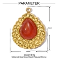Macro detail of red carnelian water drop pendant in gold stainless steel frame - Vintage Teardrop Red Stone Style (YE1350-2)