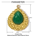 Macro view of 20mm teardrop natural stone pendant in gold-plated stainless steel - Vintage Teardrop Green Stone Style (YE1350-3)