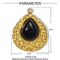 Detailed view of teardrop stone pendant showing dimensions 20mm by 16mm in stainless steel - Vintage Teardrop Black Stone Style (YE1350-4)