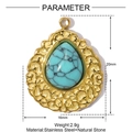 French vintage teardrop gold pendant with natural blue stone and ornate steel floral carving - Vintage Teardrop Blue Textured Stone Style (YE1350-5)