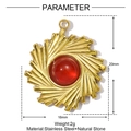 Detail of sunburst gold stainless steel pendant featuring a red natural stone inlay - Sunburst Red Stone Style (YE1351-2)