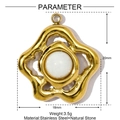 Detailweergave van afmetingen en materialen van de goudkleurige bloemhanger van staal - Vijfbladige bloem met witte steen (YE1352-1)