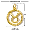 Detailed size and weight specs for Taurus zodiac copper charm with gold plated finish - Taurus Style(YE1360-2)