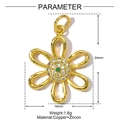 Detail of gold floral pendant with clear cubic zirconia and green center stone - Six-Petal Flower Style (YE1361)