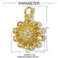 Detailed parameter view of gold copper sunflower pendant with white zircon pavé setting - Hollow Sunflower Style (YE1362)