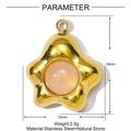Stervormige gouden roestvrijstalen hanger met roze natuursteen, 16mm hoog sieraad - Roze Ster Stijl (YE1347-1)