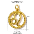 Technical drawing of a copper Leo zodiac pendant with dimensions and 1.5g weight info - Leo Style(YE1360-5)