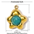 Stervormige gouden roestvrijstalen hanger met blauwe natuursteen en afmetingen - Cyaan Ster Stijl (YE1347-4)