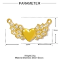 Golden heart pendant with crystal angel wings including size measurements and weight info - Heart Wings Style (YE1403)