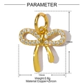 Macro shot of gold-plated copper bow pendant with micro-paved zircons and 17x13mm size info - Full Zircon Bowknot Style (YE1366)