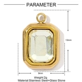 Macro view of rectangular gold stainless steel charm with emerald cut clear stone - Clear Rectangular Gem Style (YE1421-1)
