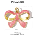 Detail view of pink glitter bow pendant with gold plating showing dimensions 23mm by 19mm - Pink Glitter Bowknot Style (YE1367)