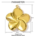 Polished stainless steel five-petal flower pendant showing 21mm by 20mm dimensions - Swirl Flower Style (YE1404)