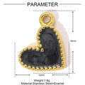 Macro view of heart pendant with black enamel inlay and gold beaded metal frame detail - Black Marbled Heart (YE1135-5)