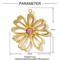 Detail of gold floral stainless steel pendant with pink rhinestone and hollow petals - Pink Zircon Hollow Flower (YE1405)