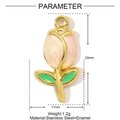 Detailed parameter view showing a 22mm enamel rose pendant in pink and gold stainless steel - Pink Rose (YE1136-1)