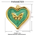 Pendaglio a cuore in smalto verde con farfalla dorata, misura 17mm per 16mm - Stile Cuore Farfalla Verde (YE1124-3)