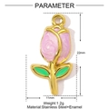 Detailed specs of tulip flower pendant showing 22mm size and 1.2g weight in gold and pink - Pink Tulip (YE1136-2)