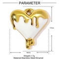Vista dettagliata delle dimensioni del ciondolo a cuore 17mm in acciaio inox e smalto - Stile Cuore Fluido Bianco (YE1125-1)