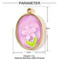 Detailed size view of oval stainless steel flower pendant showing 18mm and 12mm dimensions - Light Purple Oval Flower (YE1137-1)