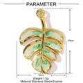 Macro view of leaf pendant in gold stainless steel and enamel with 27mm size specs - Green Gradient Leaf (YE1163-2)