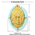 Dimensions détaillées du pendentif Vierge Marie en acier inoxydable avec perles bleues - Pendentif Vierge Marie Bordure Perles Bleu Ciel (YE1425-2)