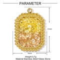 Macro detail of rectangle gold stainless steel pendant with yellow gradient rhinestones - Gold Edge Yellow Gradient Style (YE1422-2)