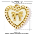 Detail showing a 21mm gold stainless steel heart pendant with pearl and bow design - White Heart Bow (YE1177-1)