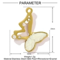 Detailed view of 23mm butterfly pendant in gold stainless steel with pearls and enamel - White Enamel Butterfly (YE1178-1)