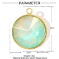 Detailed parameter diagram of gold stainless steel round glass pendant with dimensions - Light Green Round Style (YE1248-2)