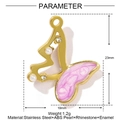 Ciondolo a farfalla in acciaio inossidabile con smalto rosa, perle e strass lucidi - Farfalla Glitterata Rosa (YE1178-3)