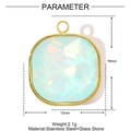 Detail view of 13mm x 16mm golden stainless steel square pendant with iridescent glass stone - Iridescent Square Style (YE1249-1)