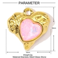 Macro detail of a 16mm heart pendant with pink glass stone and gold lava texture - Pink Gem Lava Heart (YE1254-1)
