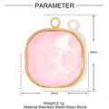 Pink square faceted glass pendant with gold stainless steel frame and measurements - Pink Square Style (YE1249-2)