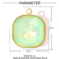 Detailed size chart for square green glass pendant with gold trim and stainless steel frame - Light Green Square Style (YE1249-3)