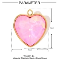 Detailed parameter view of pink heart glass pendant with gold trim, size 15mm x 13mm - Pink Heart Style (YE1250-1)