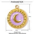 Detailed size parameter view of crescent moon pendant in purple enamel and stainless steel - Purple Crescent Moon Disc Style (YE1461-2)