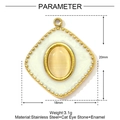 Detailed view of vintage gold stainless steel square pendant with yellow cat eye stone - Square Enamel Style (YE1493)