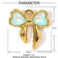 Detailed size chart for golden stainless steel bow pendant with heart-shaped glass stones - Blue Bow (YE1256-3)