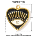 Detailed view of heart-shaped evil eye pendant with enamel and crystal, size 14x15mm - Black Eye With Eyelashes Heart Style (YE1463-2)