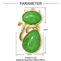 Dimensioni tecniche di un ciondolo a gatto in resina verde con telaio in acciaio dorato - Gatto Verde (YE1475-3)