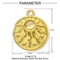 Detailed view of 18mm gold stainless steel coin pendant with opal and sunburst pattern - Sun Coin Style (YE1497)