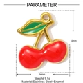 Detail view of 14mm red enamel cherry charm made of stainless steel with gold edges - Red Cherry Style (YE1466)