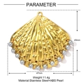 Gedetailleerde afmetingen van een gouden schelphanger met grijze parels en maten - Waierschelp - Grijze Kunstparel (YE1544-3)