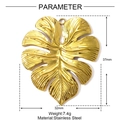 Detailed parameter diagram of gold stainless steel monstera leaf pendant showing 37mm height - Gold Monstera Leaf (YE1480)