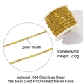 50m roll of 2mm 304 stainless steel chain with 18K gold PVD plating for jewelry making - 2mm Gold Flat Curb Chain (YG130)