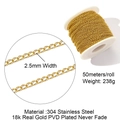 50m Rolle 18k vergoldete 304 Edelstahl Kreuzkette für DIY Schmuckherstellung Zubehör - 2.5mm Kreuzgliederkette Stil (YG132--50M 1 Rolle)